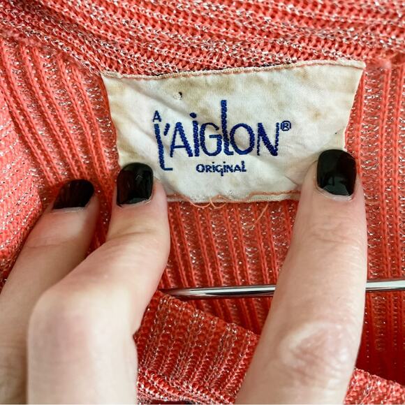 Vintage 60s L’Aiglon long sleeve V-neck zip back sparkle top blouse size medium - Picture 5 of 9